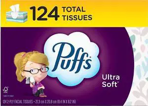 Facial Tissues Ultra Soft, 1 Rectangle Box, 124 Facial Tissues per Box, Allergies and Colds (Packaging May Vary) Facial Tissues Ultra Soft, 1 Rectangle Box, 124 Facial Tissues per Box, Allergies and Colds (Packaging May Vary)