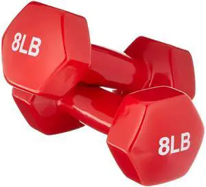 Vinyl Coated Hexagon Dumbbell Hand Weights with Non-Slip Grip, 8 lbs, Steel Core for Gym Exercise Workout, Red, Pair Vinyl Coated Hexagon Dumbbell Hand Weights with Non-Slip Grip, 8 lbs, Steel Core for Gym Exercise Workout, Red, Pair