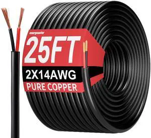 25FT 14 Gauge Wire 2 Conductor Electrical Wire, 12 AWG Pure Copper Black Flexible Stranded PVC Cord for LED, Automotive Wiring, Lamp Cord, Marine Cable 25FT 14 Gauge Wire 2 Conductor Electrical Wire, 12 AWG Pure Copper Black Flexible Stranded PVC Cord for LED, Automotive Wiring, Lamp Cord, Marine Cable