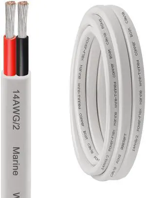 14 AWG Marine Wire 10FT, 2-Conductor (Red & Black) Duplex Marine Grade Boat Cable, High-Strand Tinned Copper Electrical Wire, Flexible PVC Jacket for Boats, RVs, Trailers & Solar 14 AWG Marine Wire 10FT, 2-Conductor (Red & Black) Duplex Marine Grade Boat Cable, High-Strand Tinned Copper Electrical Wire, Flexible PVC Jacket for Boats, RVs, Trailers & Solar