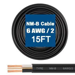 6/2 Wire with Ground - 15FT 6 Gauge NM-B Non-Metallic Sheathed Cable 100% Pure Copper 6 AWG 2 Conductor Residential Indoor Wire for Outlets, Switches, Other Loads and Lighting Wiring Projects etc. 6/2 Wire with Ground - 15FT 6 Gauge NM-B Non-Metallic Sheathed Cable 100% Pure Copper 6 AWG 2 Conductor Residential Indoor Wire for Outlets, Switches, Other Loads and Lighting Wiring Projects etc.