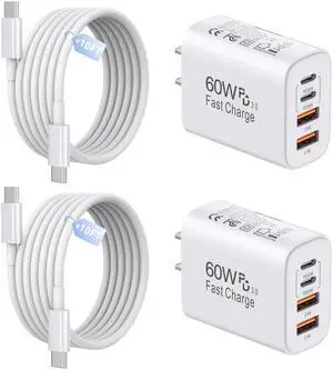 60W USB C Charger,2Pack 10FT iPhone 17 Pro Max Charger Fast Charging,4Port USB-A USBC Charger Block with 10ft USB C Cable Cord for Apple iPhone 17 Pro Max/17 Air/16 Pro Max/15 Plus/16/iPad,AirPods 60W USB C Charger,2Pack 10FT iPhone 17 Pro Max Charger Fast Charging,4Port USB-A USBC Charger Block with 10ft USB C Cable Cord for Apple iPhone 17 Pro Max/17 Air/16 Pro Max/15 Plus/16/iPad,AirPods