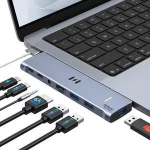 USB C Adapter HDMI Hub for MacBook Pro/Air M5 M4 M3 M2 M1 2025-2018 13" 15" 16", Mac USB C Hub Adapter 7-in-2, MacBook Accessories Dongle with HDMI, Thunderbolt 3, USB C&A Data Ports, 3.5mm Audio USB C Adapter HDMI Hub for MacBook Pro/Air M5 M4 M3 M2 M1 2025-2018 13" 15" 16", Mac USB C Hub Adapter 7-in-2, MacBook Accessories Dongle with HDMI, Thunderbolt 3, USB C&A Data Ports, 3.5mm Audio