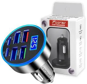 6 Port Fast USB Car Charger (PD+QC3.0),Cigarette Lighter USB Charger with LED Digital Display,Universal Car Charger Adapter Car Accessories Interior for Most 12V/24V Vehicles 6 Port Fast USB Car Charger (PD+QC3.0),Cigarette Lighter USB Charger with LED Digital Display,Universal Car Charger Adapter Car Accessories Interior for Most 12V/24V Vehicles