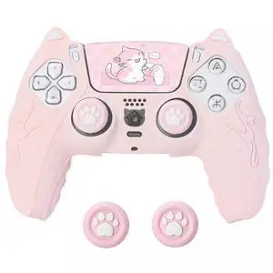 BRHE PS5 Controller Skin, Anti-Slip Controller Cover Case with Thumb Grip Caps for PlayStation 5 DualSense Wireless Pink BRHE PS5 Controller Skin, Anti-Slip Controller Cover Case with Thumb Grip Caps for PlayStation 5 DualSense Wireless Pink