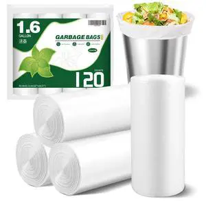 120 Counts 1.6 Gallon Small Trash Bags, Mini Garbage Bags, Fit 1.2-2 Gal, 4.5-8 Liter, Bathroom White Trash Can Bin Liners for Home Office Bathroom Bedroom 120 Counts 1.6 Gallon Small Trash Bags, Mini Garbage Bags, Fit 1.2-2 Gal, 4.5-8 Liter, Bathroom White Trash Can Bin Liners for Home Office Bathroom Bedroom