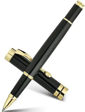 Ballpoint Pens, Stunning Black Chrome Metal Pen with Golden Trim, Best Ball Pen Gift Set for Men & Women, Professional, Executive, Office, Nice Pens-Gift Box with 0.5mm Black Extra Refill Ballpoint Pens, Stunning Black Chrome Metal Pen with Golden Trim, Best Ball Pen Gift Set for Men & Women, Professional, Executive, Office, Nice Pens-Gift Box with 0.5mm Black Extra Refill