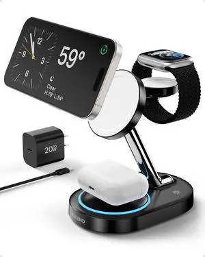 Multiple Charging Station for Magsafe Apple Devices, Wireless Charger Station for MagSafe iPhones, 3 in 1 Magnetic Charger Stand for iPhone 17/16/15/14/13/12, Apple Watch & AirPods(Blk) Multiple Charging Station for Magsafe Apple Devices, Wireless Charger Station for MagSafe iPhones, 3 in 1 Magnetic Charger Stand for iPhone 17/16/15/14/13/12, Apple Watch & AirPods(Blk)
