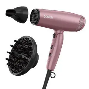 Hair Dryer with Diffuser and Folding Handle, 1875W Travel Blow Dryer with Concentrator, Radiance Boost with Nano-Quartz Ceramic for Less Frizz, More Shine, and Silky Hair, Dusty Rose Hair Dryer with Diffuser and Folding Handle, 1875W Travel Blow Dryer with Concentrator, Radiance Boost with Nano-Quartz Ceramic for Less Frizz, More Shine, and Silky Hair, Dusty Rose
