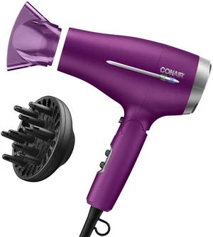 Travel Hair Dryer, Double-Ceramic Design, Foldable Handle, Purple | Compact 1875-watt blow dryer with ionic technology for all hair types, includes concentrator nozzle and diffuser Travel Hair Dryer, Double-Ceramic Design, Foldable Handle, Purple | Compact 1875-watt blow dryer with ionic technology for all hair types, includes concentrator nozzle and diffuser