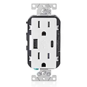 Type A & Type-C USB In-Wall Charger with 15A Tamper-Resistant Outlet, USB Charger for Smartphones and Tablets, Not for Laptops, T5633-W, White Type A & Type-C USB In-Wall Charger with 15A Tamper-Resistant Outlet, USB Charger for Smartphones and Tablets, Not for Laptops, T5633-W, White