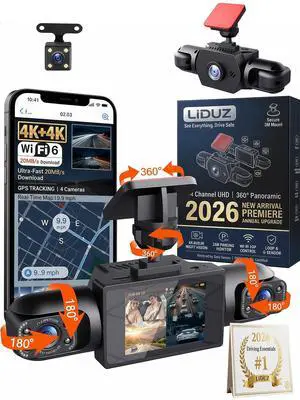 Wireless Dash Cam Front and Rear No Wires, 4K 4-Channel Full View Car Dashcam System, 360 Degree Driving Recorder with Night Vision, Parking Monitor, G-Sensor, Motion Detection Wireless Dash Cam Front and Rear No Wires, 4K 4-Channel Full View Car Dashcam System, 360 Degree Driving Recorder with Night Vision, Parking Monitor, G-Sensor, Motion Detection