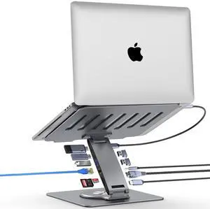 Adjustable Laptop Stand for Desk with Docking Station 11-in-1, Aluminum Laptop Riser with USB Hub 360°Swivel Dual Display 4K60Hz HDMI Gigabit Ethernet USB3.0 PD100W for MacBook Pro Air/Dell/HP 7-15.6" Adjustable Laptop Stand for Desk with Docking Station 11-in-1, Aluminum Laptop Riser with USB Hub 360°Swivel Dual Display 4K60Hz HDMI Gigabit Ethernet USB3.0 PD100W for MacBook Pro Air/Dell/HP 7-15.6"