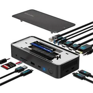 Laptop Docking Station 3 Monitors, 12-1 USB Hub with 10Gbps M.2 PCIe/SATA SSD Enclosure, Expands MacBook/Mac mini (M4/M3/M2/M1), 4K@60Hz HDMI/DP, 100W PD, with 20V2A Independent Power Adapter Laptop Docking Station 3 Monitors, 12-1 USB Hub with 10Gbps M.2 PCIe/SATA SSD Enclosure, Expands MacBook/Mac mini (M4/M3/M2/M1), 4K@60Hz HDMI/DP, 100W PD, with 20V2A Independent Power Adapter