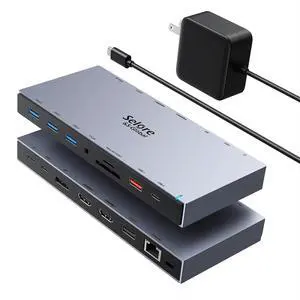 Selore Docking Station 3 Monitors 15-in-1 Laptop Hub with 65W Power Adapter | Dual 4K HDMI, DisplayPort, 10Gbps USB-A/C, Gigabit Ethernet, SD/microSD Card Reader,100W PD, for Dell XPS/HP/Lenovo Selore Docking Station 3 Monitors 15-in-1 Laptop Hub with 65W Power Adapter | Dual 4K HDMI, DisplayPort, 10Gbps USB-A/C, Gigabit Ethernet, SD/microSD Card Reader,100W PD, for Dell XPS/HP/Lenovo