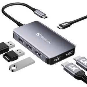 USB C Hub to Dual HDMI 4K, Docking Station Dual Monitor for Laptop, 6-in-1 USBC Dongle Adapter with 100W PD, 3 USB Ports, Portable HDMI Splitter Extended Display for Lenovo, HP, Dell, Surface USB C Hub to Dual HDMI 4K, Docking Station Dual Monitor for Laptop, 6-in-1 USBC Dongle Adapter with 100W PD, 3 USB Ports, Portable HDMI Splitter Extended Display for Lenovo, HP, Dell, Surface