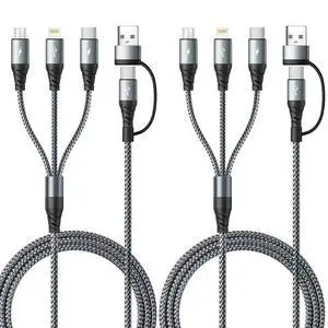 5 in 1 Multi Charging Cable,USB A/C Multiple Charger Cable with USB C/Lightning/Micro Ports,Travel Essential Charging Cords for Multiple Devices for iPhone 17-8/iPad/Galaxy/Tablets/Android -2Pack/4Ft 5 in 1 Multi Charging Cable,USB A/C Multiple Charger Cable with USB C/Lightning/Micro Ports,Travel Essential Charging Cords for Multiple Devices for iPhone 17-8/iPad/Galaxy/Tablets/Android -2Pack/4Ft