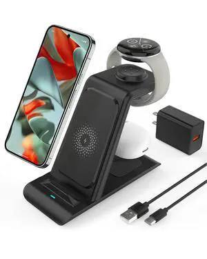3 in 1 Wireless Charger for Google Pixel Watch 3/2, for Pixel 10 9/Pro/Pro XL/Fold,Buds Pro 2/Pro,Fitbit Versa 4/3,Wireless Charging Station for Multiple Devices (Not for Google Watch 4/1) 3 in 1 Wireless Charger for Google Pixel Watch 3/2, for Pixel 10 9/Pro/Pro XL/Fold,Buds Pro 2/Pro,Fitbit Versa 4/3,Wireless Charging Station for Multiple Devices (Not for Google Watch 4/1)