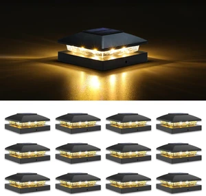 4x4 Solar Post Cap Lights, 12 Pack Black Waterproof Fence Lights | Waterproof solar lights fit wooden & vinyl 4x4 posts, warm white illumination for garden, patio and porch outdoor decor 4x4 Solar Post Cap Lights, 12 Pack Black Waterproof Fence Lights | Waterproof solar lights fit wooden & vinyl 4x4 posts, warm white illumination for garden, patio and porch outdoor decor