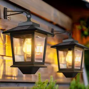 2 Pack Solar Wall Lanterns,Outdoor Hanging Lights with 4 Solar Panels,Dusk to Dawn Led Outdoor Wall Sconce, Anti-Rust Waterproof Lanterns with Hooks,3000K Warm White 2 Pack Solar Wall Lanterns,Outdoor Hanging Lights with 4 Solar Panels,Dusk to Dawn Led Outdoor Wall Sconce, Anti-Rust Waterproof Lanterns with Hooks,3000K Warm White