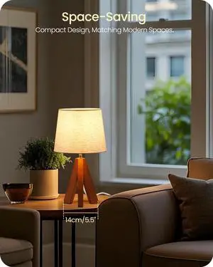 Tripod Table Lamp, 14.6 Inch Small Bedside Lamp with Beige Linen Shade, Modern Nightstand Lamp for Bedroom, Kids Room, Living Room, Nursery, Office, E26 Socket, Dark Wood Base, LE51TL05 Tripod Table Lamp, 14.6 Inch Small Bedside Lamp with Beige Linen Shade, Modern Nightstand Lamp for Bedroom, Kids Room, Living Room, Nursery, Office, E26 Socket, Dark Wood Base, LE51TL05
