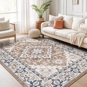 5x7 Area Rugs for Living Room, Washable Area Rug, Rugs for Bedroom, Kitchen, Vintage Boho Carpet, Soft Non-Slip, Low Pile Large Area Rug for Office Dining Room, Floral Brown 5x7 Area Rugs for Living Room, Washable Area Rug, Rugs for Bedroom, Kitchen, Vintage Boho Carpet, Soft Non-Slip, Low Pile Large Area Rug for Office Dining Room, Floral Brown