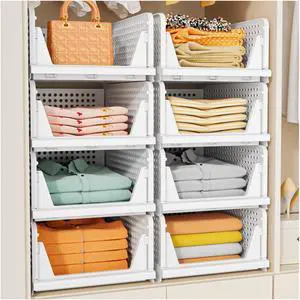 5 Pack Stackable Closet Storage Basket, Multifunctional & Foldable Closet Organizer for Bathroom Kitchen Laundry Room Wardrobe Storage, Space-Saving Clothes Storage Drawer Organizer, White 5 Pack Stackable Closet Storage Basket, Multifunctional & Foldable Closet Organizer for Bathroom Kitchen Laundry Room Wardrobe Storage, Space-Saving Clothes Storage Drawer Organizer, White