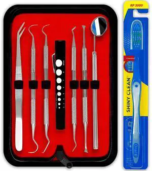 Professional Dental Hygiene Kit - Stainless Steel Tartar Remover, Tooth Scraper, Pick Scaler, Penlight, Toothbrush, and Case Professional Dental Hygiene Kit - Stainless Steel Tartar Remover, Tooth Scraper, Pick Scaler, Penlight, Toothbrush, and Case