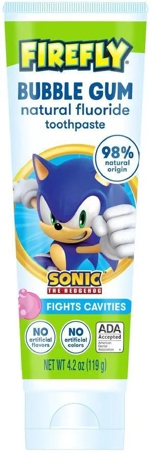 Kids Anti-Cavity Natural Fluoride Toothpaste, Sonic The Hedgehog, Bubble Gum Flavor, ADA Accepted, 4.2 OZ Kids Anti-Cavity Natural Fluoride Toothpaste, Sonic The Hedgehog, Bubble Gum Flavor, ADA Accepted, 4.2 OZ