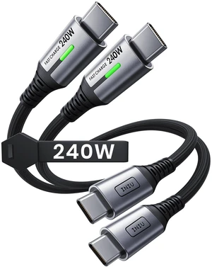 240W USB C to USB C Cable, [1ft+1ft] Fast Charging Type C Cord | Nylon Braided, Fast Charging, LED Indicator, USB-C Data Transfer, for iPhone 18 17 16 Pro, MacBook Pro, iPad, Samsung S26 etc