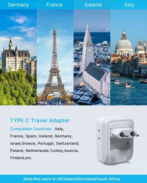 3 Pack European Travel Plug Adapter, 7 in 1 Type C Foldable Plug 4 AC Outlets 3 USB Charging Ports(2 USB C), International Power Adapter for US to Most Europe EU Italy Spain France Iceland 3 Pack European Travel Plug Adapter, 7 in 1 Type C Foldable Plug 4 AC Outlets 3 USB Charging Ports(2 USB C), International Power Adapter for US to Most Europe EU Italy Spain France Iceland