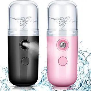 2 Pack Nano Facial Mister Spray Bottle Handheld Humidifier Portable Face Mister for Eyelash Extensions USB Rechargeable 1 oz Mini Skin Care Machine for Daily Makeup(Black and Pink) 2 Pack Nano Facial Mister Spray Bottle Handheld Humidifier Portable Face Mister for Eyelash Extensions USB Rechargeable 1 oz Mini Skin Care Machine for Daily Makeup(Black and Pink)