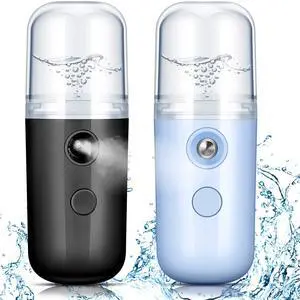 2 Pack Nano Facial Mister Spray Bottle Handheld Humidifier Portable Face Mister for Eyelash Extensions USB Rechargeable 1 oz Mini Skin Care Machine for Daily Makeup(Black and Blue) 2 Pack Nano Facial Mister Spray Bottle Handheld Humidifier Portable Face Mister for Eyelash Extensions USB Rechargeable 1 oz Mini Skin Care Machine for Daily Makeup(Black and Blue)