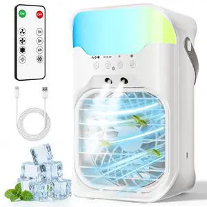 Portable Air Conditioners,4-in-1 Air Conditioner,2.3-Second Cooling & 3 Fan Speeds,1600ML Water Tank With 2 Mist,10 Color Night Light,Remote Control,Portable AC for Room,Car,Bedroom,Office,Outdoor Portable Air Conditioners,4-in-1 Air Conditioner,2.3-Second Cooling & 3 Fan Speeds,1600ML Water Tank With 2 Mist,10 Color Night Light,Remote Control,Portable AC for Room,Car,Bedroom,Office,Outdoor