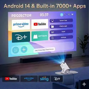 Mini Projector with WiFi 6 and Bluetooth 5.4 Built-in Apps for Bedroom Portable Projector Android 14 Smart Auto Keystone 1080P 4K Support Compatible with iOS/HDMI/TV Stick VisualCube 300 White Mini Projector with WiFi 6 and Bluetooth 5.4 Built-in Apps for Bedroom Portable Projector Android 14 Smart Auto Keystone 1080P 4K Support Compatible with iOS/HDMI/TV Stick VisualCube 300 White