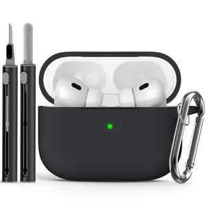 for AirPods Pro Case Cover with Cleaner Kit,Soft Silicone Protective Cover for Apple AirPod Pro 2nd/1st Generation Case for Women Men,AirPods Pro 2/Pro Case Accessories with Keychain-Black for AirPods Pro Case Cover with Cleaner Kit,Soft Silicone Protective Cover for Apple AirPod Pro 2nd/1st Generation Case for Women Men,AirPods Pro 2/Pro Case Accessories with Keychain-Black