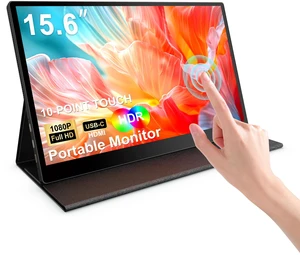 KOOFORWAY 15.6" FHD Portable Monitor Touchscreen for Laptop, 10-Point Touch FHD IPS screen with dual speakers, protective case & stand. For Laptop PC Phone Gaming KOOFORWAY 15.6" FHD Portable Monitor Touchscreen for Laptop, 10-Point Touch FHD IPS screen with dual speakers, protective case & stand. For Laptop PC Phone Gaming
