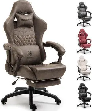 Big & Tall Vintage Gaming Chair for Adults, 400 lb Capacity Heavy Duty Ergonomic Computer Chair with Massage Lumbar, Footrest & Easy Side Recline, Brown Big & Tall Vintage Gaming Chair for Adults, 400 lb Capacity Heavy Duty Ergonomic Computer Chair with Massage Lumbar, Footrest & Easy Side Recline, Brown