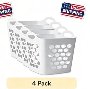 (4 pack) Mainstays Square Flexible Laundry Hamper with Handles, White Plastic (4 pack) Mainstays Square Flexible Laundry Hamper with Handles, White Plastic