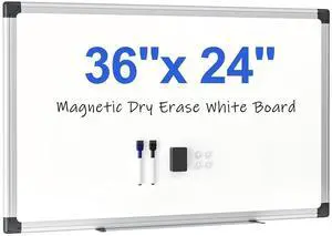 Magnetic Dry Erase Board 36x24 for Wall, Silver Aluminum Frame with 2 Markers, 4 Magnets & Eraser for Home Office, School, Study Room Magnetic Dry Erase Board 36x24 for Wall, Silver Aluminum Frame with 2 Markers, 4 Magnets & Eraser for Home Office, School, Study Room