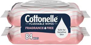 Cottonelle Fragrance Free Flushable Wipes, 2 Packs, 42 Wipes per Pack Cottonelle Fragrance Free Flushable Wipes, 2 Packs, 42 Wipes per Pack