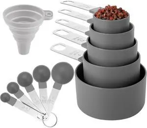 Huygens 10-Piece Stackable Measuring Cups and Spoons Set, Stainless Steel Handles, for Dry and Liquid Ingredients, Gray Huygens 10-Piece Stackable Measuring Cups and Spoons Set, Stainless Steel Handles, for Dry and Liquid Ingredients, Gray