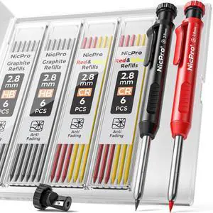 Nicpro Carpenter Pencils Mechanical Pencil with Sharpener for Construction Nicpro Carpenter Pencils Mechanical Pencil with Sharpener for Construction