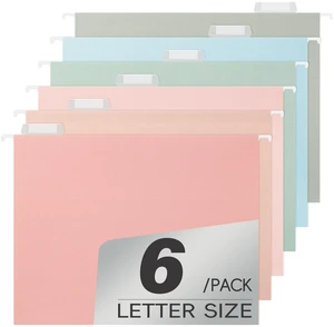 Hanging File Folders, Letter Size, 6 Pack, Pastel Colors, 1/5-Cut Tabs, Heavy Duty 1-Inch Expansion for Documents and Paper Hanging File Folders, Letter Size, 6 Pack, Pastel Colors, 1/5-Cut Tabs, Heavy Duty 1-Inch Expansion for Documents and Paper