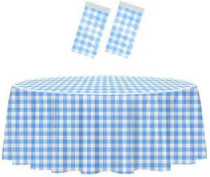 Heipiniuye 2 Pack Blue and White Gingham Disposable Plastic Tablecloth 84x84 for Round Tables Party Picnic Camping Birthday Heipiniuye 2 Pack Blue and White Gingham Disposable Plastic Tablecloth 84x84 for Round Tables Party Picnic Camping Birthday