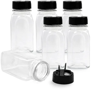 RoyalHouse 6 Pack 9.5 Oz Plastic Spice Jars with Black Caps and Shaker Lids, BPA Free, Clear Bottles for Storing Spices, Herbs & Seasoning Powders, Made in USA RoyalHouse 6 Pack 9.5 Oz Plastic Spice Jars with Black Caps and Shaker Lids, BPA Free, Clear Bottles for Storing Spices, Herbs & Seasoning Powders, Made in USA