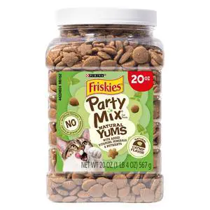 Purina Friskies Party Mix Natural YUMS Catnip Cat Treats, 20oz Canister Purina Friskies Party Mix Natural YUMS Catnip Cat Treats, 20oz Canister