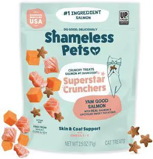 Shameless Pets Crunchy Cat Treats with Skin & Coat Support, Natural Ingredients, Real Salmon, Yam Good Salmon Flavor, 1-Pack Shameless Pets Crunchy Cat Treats with Skin & Coat Support, Natural Ingredients, Real Salmon, Yam Good Salmon Flavor, 1-Pack