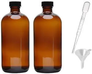 2pcs 16oz Amber Glass Boston Round Bottles with Phenolic Poly Cone Caps, Air Tight Seal for Storing Condiments, Essential Oils, and More 2pcs 16oz Amber Glass Boston Round Bottles with Phenolic Poly Cone Caps, Air Tight Seal for Storing Condiments, Essential Oils, and More