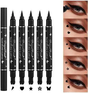 5Pcs Double-Headed Liquid Eyeliner Stamp Pencil Set, Winged Long-Lasting Black Tattoo Eye Liner Shapes Heart/Flower/Star/Butterfly/Cone for Women 5Pcs Double-Headed Liquid Eyeliner Stamp Pencil Set, Winged Long-Lasting Black Tattoo Eye Liner Shapes Heart/Flower/Star/Butterfly/Cone for Women